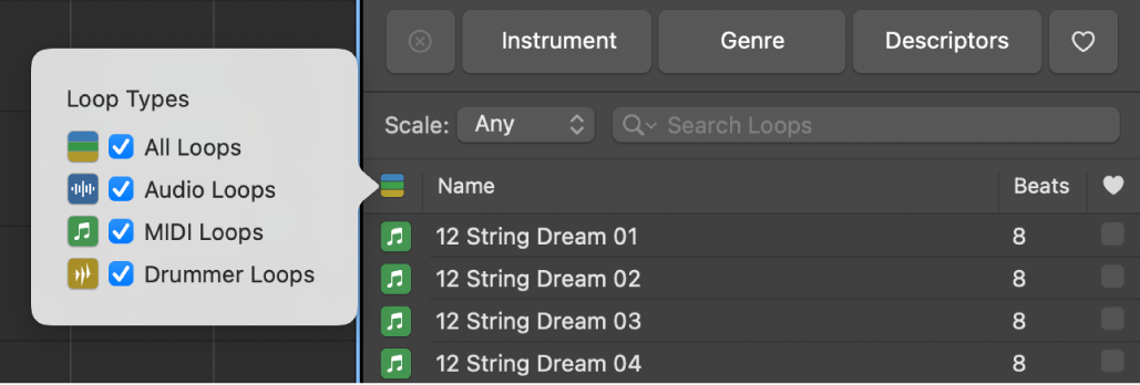 Showing the Loop Types button.