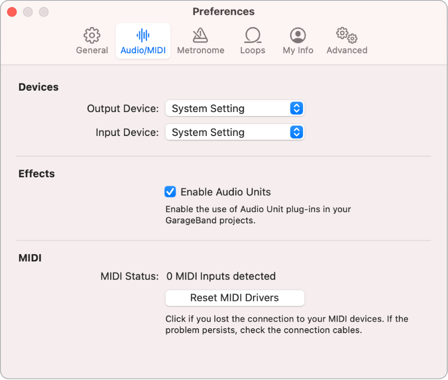 Preferencias de Audio/MIDI.