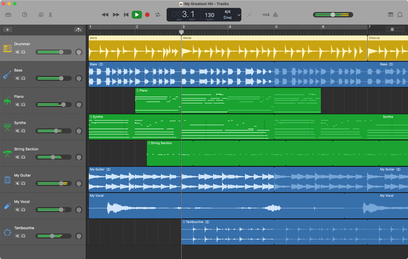 Projet GarageBand en cours de lecture.