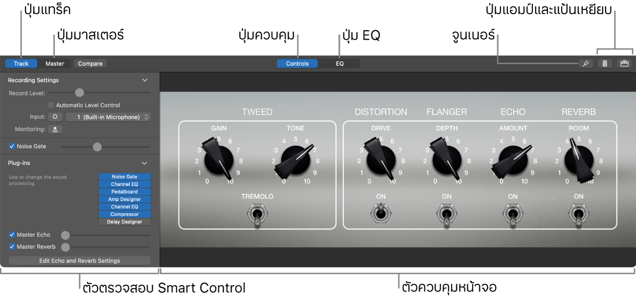 บานหน้าต่าง Smart Control ที่แสดงตัวควบคุมและตัวตรวจสอบหน้าจอ