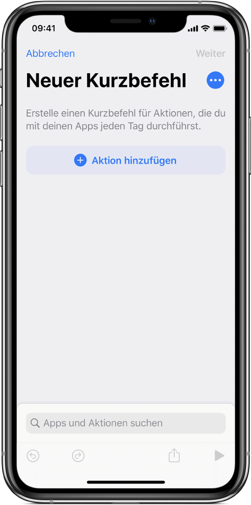 Leerer Kurzbefehleditor auf dem iPhone.