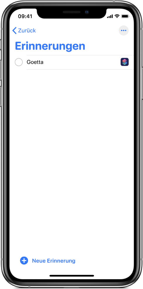 Die App „Erinnerungen“ mit einer neuen Erinnerung für einen Kurzbefehl.