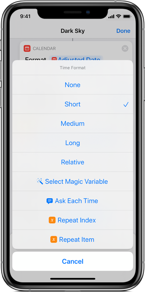 Time Format options dialog.