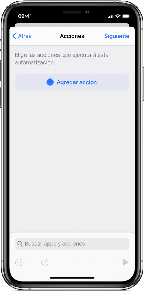 Una automatización vacía en el editor de la app Atajos.