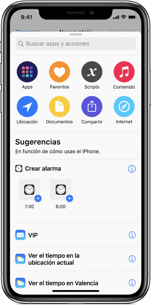 Acciones sugeridas por Siri.