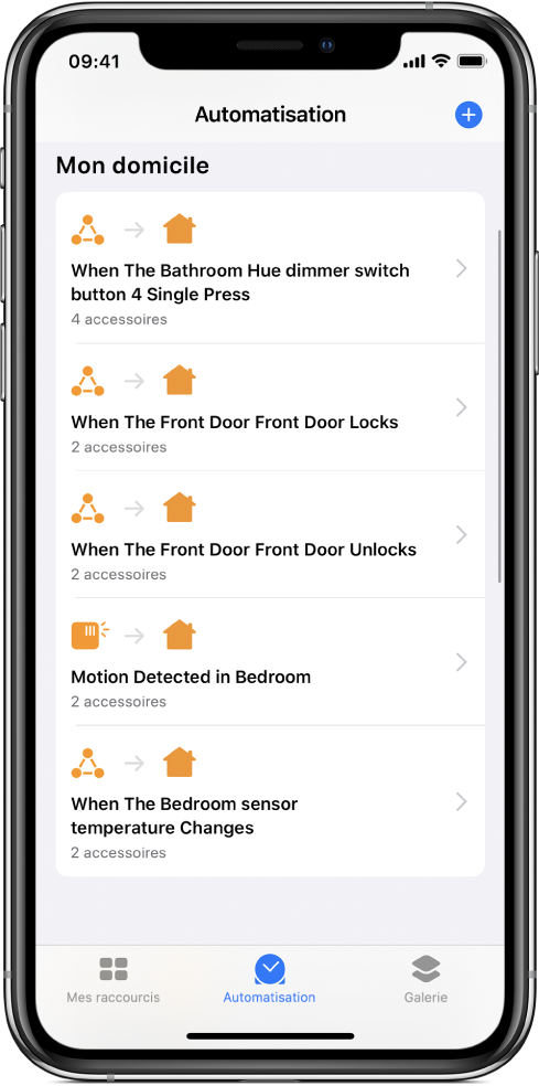 Automatisation pour le domicile dans l’app Raccourcis.