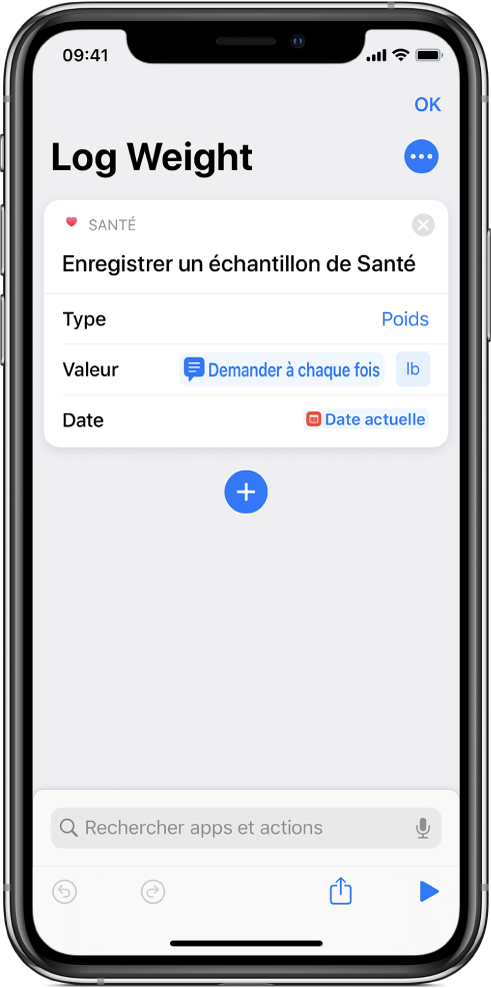 Jeton de la variable « Demander à chaque fois » dans le champ Date de l’action Enregistrer un échantillon de Santé.