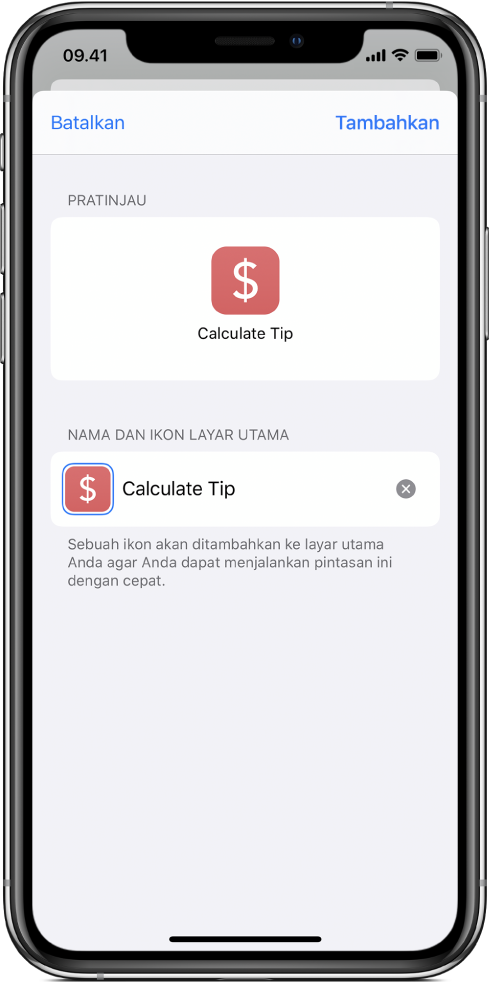 Tombol Tambahkan ke Layar Utama ditampilkan di Safari.