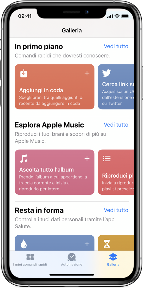 Galleria comandi rapidi.