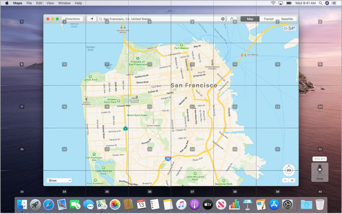 Maps opened on the Desktop with the grid overlay.