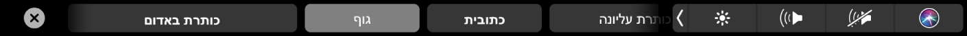 ה‑Touch Bar של Pages המציג סגנונות עיצוב פסקה, כולל כותרת, כותרת ראשית וכיתוב.