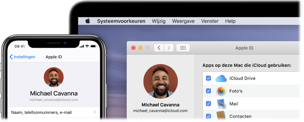 Een iPhone met iCloud-instellingen en een Mac-scherm met het iCloud-venster.