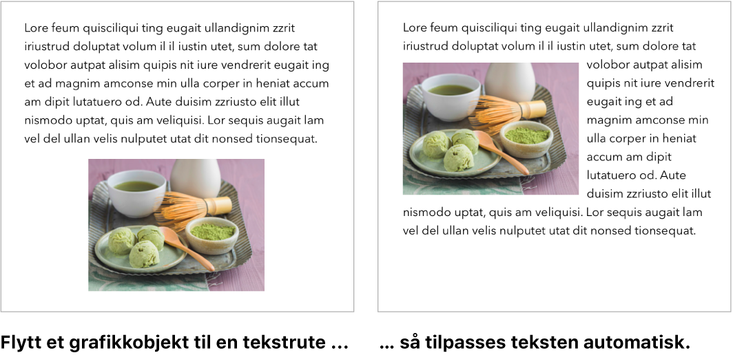 Pages-vindu som viser hvordan tekst bryter rundt grafikk.