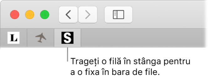 O fereastră Safari care afișează modul de fixare a unei file în bara filelor.