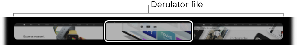 Derulatorul de file în Touch Bar pentru Safari. Acesta afișează o mică previzualizare a fiecărei file deschise.