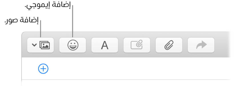 نافذة إنشاء رسالة تعرض أزرار إيموجي والصور.