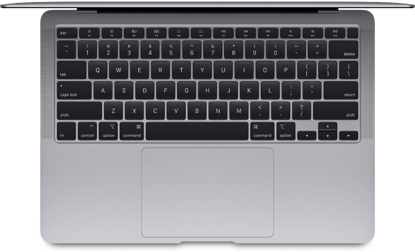 Προβολή πάνω πλευράς MacBook Air.