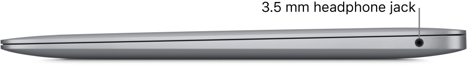 The right side view of a MacBook Air with callouts to the 3.5 mm headphone jack.