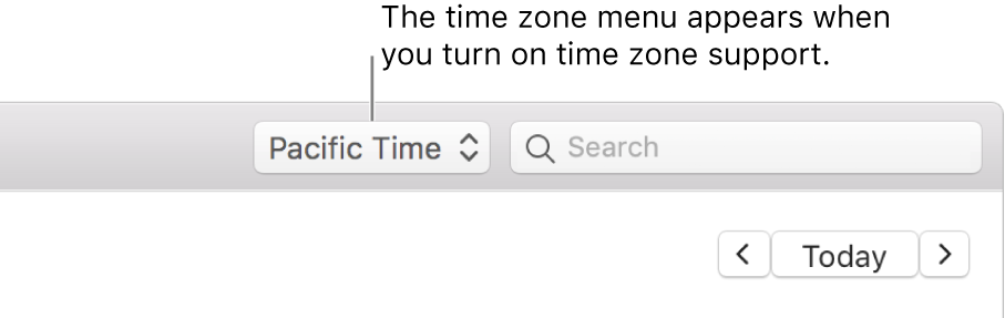 Time zone menu appears to left of search field when you turn on time zone support