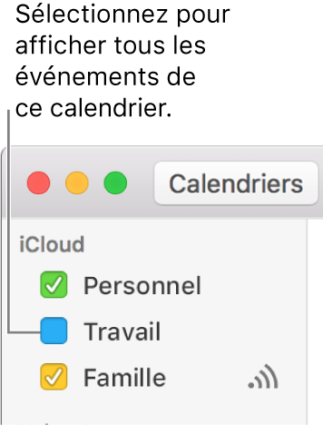 Cocher la case d’un calendrier pour afficher tous ses événements
