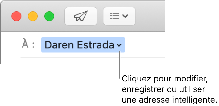 Une adresse intelligente avec la flèche sur laquelle cliquer pour modifier, enregistrer ou manipuler l’adresse.