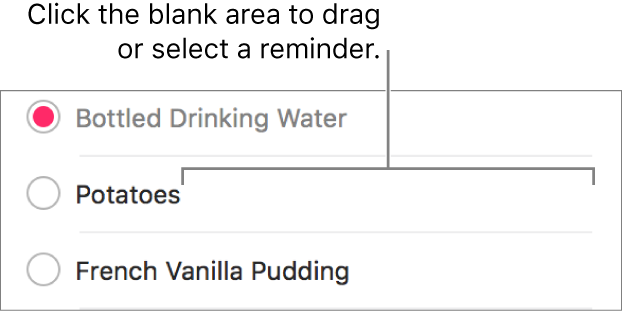 Click the blank area to the right of a reminder name to select the reminder.