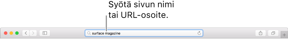 Safarin älykäs hakukenttä, johon voit kirjoittaa sivun nimen tai verkko-osoitteen.