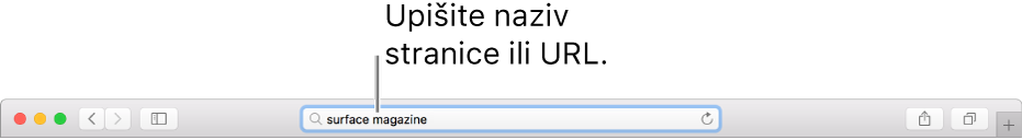 Pametno polje za pretraživanje preglednika Safari, gdje možete unijeti naziv stranice ili URL.