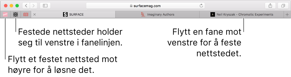 Festede nettsteder i Safari-fanelinjen.