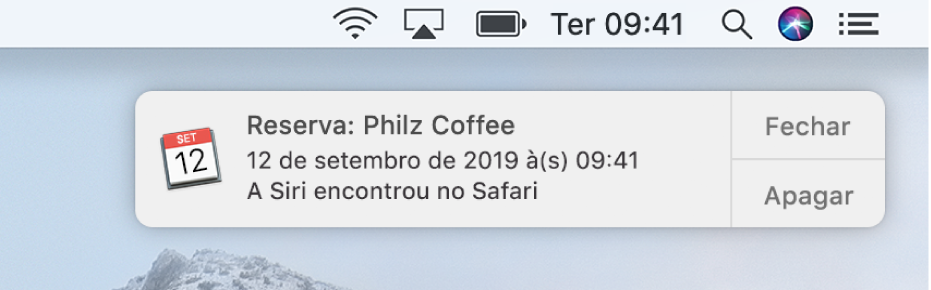 Uma Sugestão da Siri para adicionar um evento do Safari no Calendário.