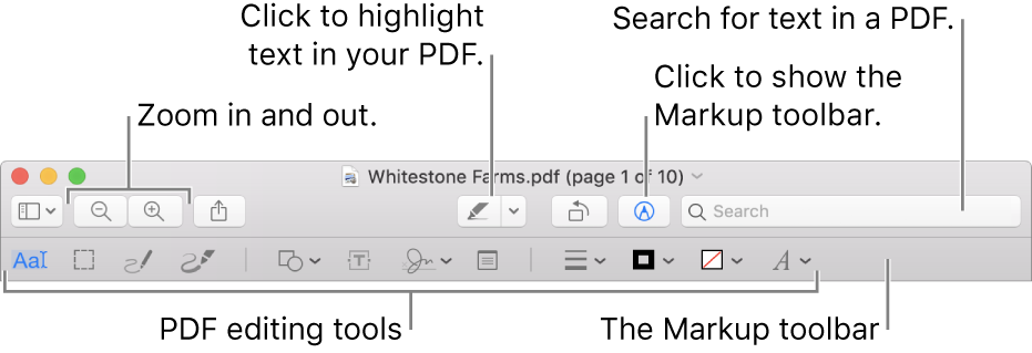 The Markup toolbar for marking up a PDF.