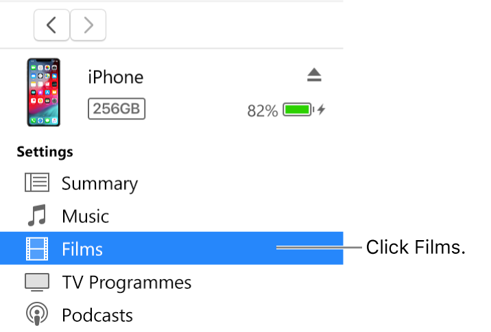 The Device window, with Films selected in the sidebar on the left.