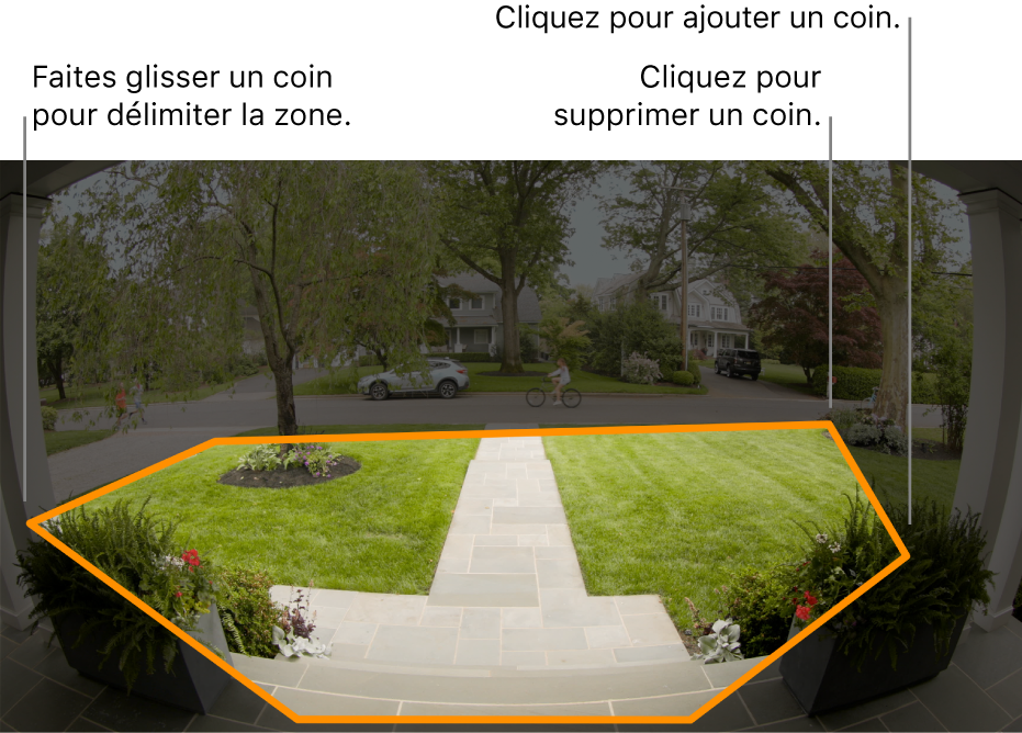 Une entrée vue depuis une caméra, avec une zone d’activité sélectionnée autour du palier.