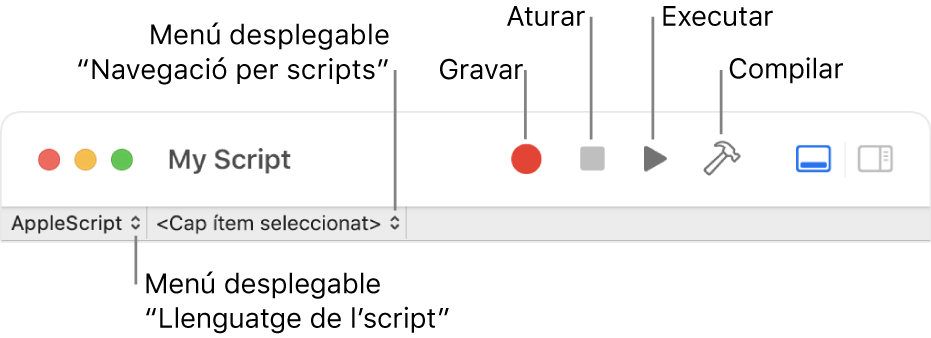 Barra d’eines de l’Editor de Scripts.