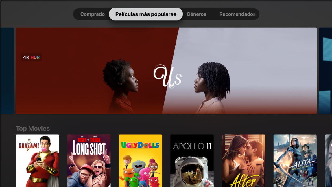 Pantalla de inicio de “Películas de iTunes”