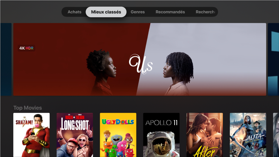 Écran d’accueil des films iTunes