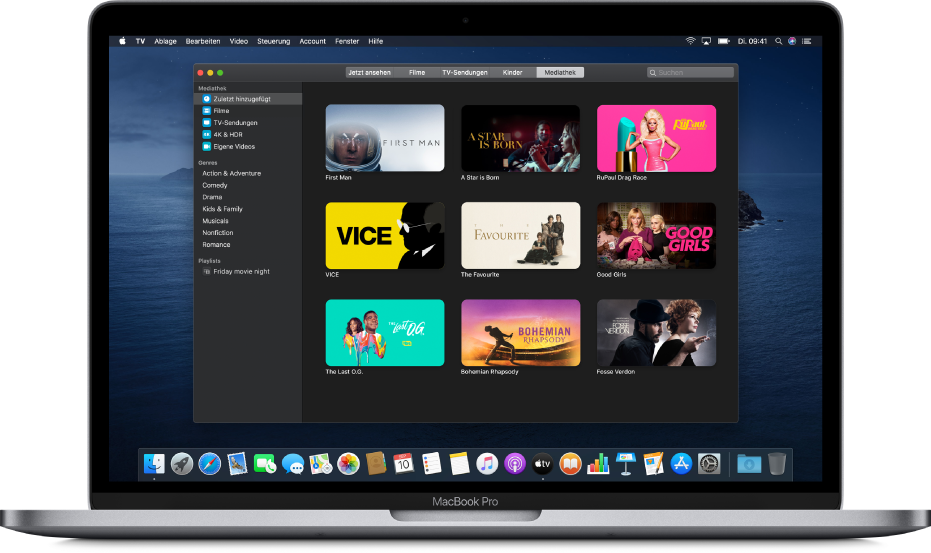 Der Bildschirm „Mediathek“ der App „Apple TV“