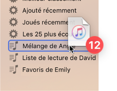 Album déplacé vers une liste de lecture. La liste de lecture est mise en évidence par un rectangle bleu.