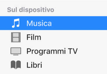 La sezione della barra laterale “Sul dispositivo” che mostra la musica selezionata.