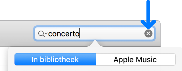 Het zoekveld met ingevoerde tekst; de verwijderknop bevindt zich aan de rechterkant van het veld.