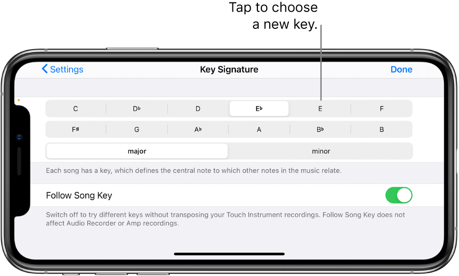 Key controls in Song settings