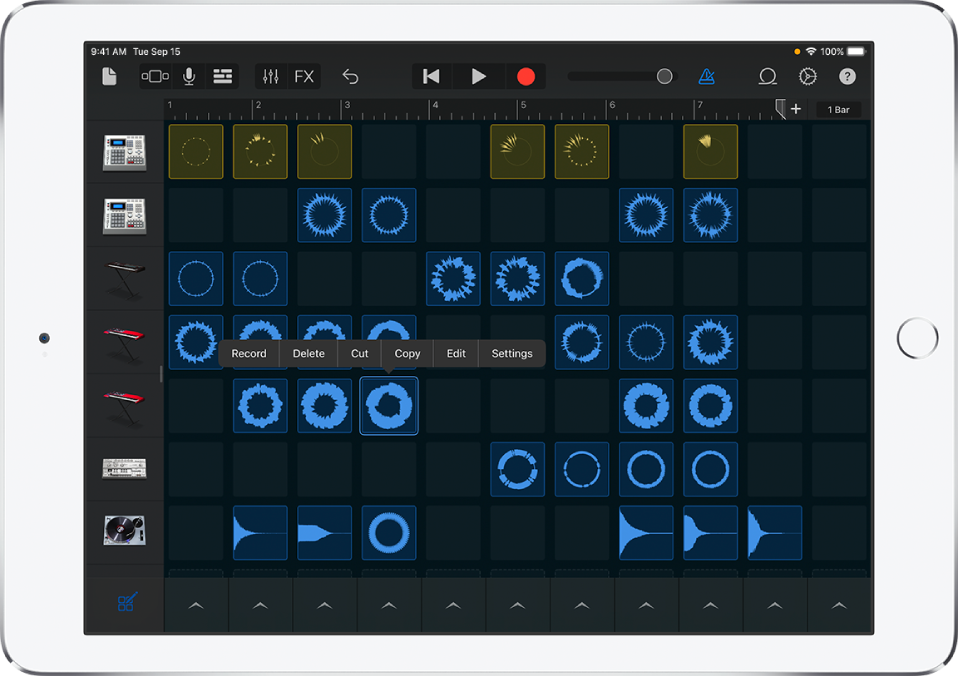 Figure. Live Loops grid with cell editing turned on.