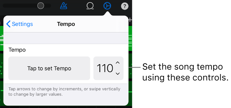 Song settings, including tempo controls