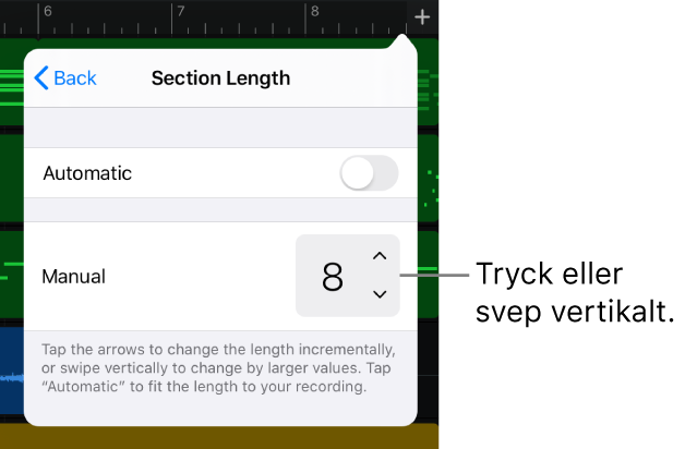 Reglage för att ändra längden på en låtsektion