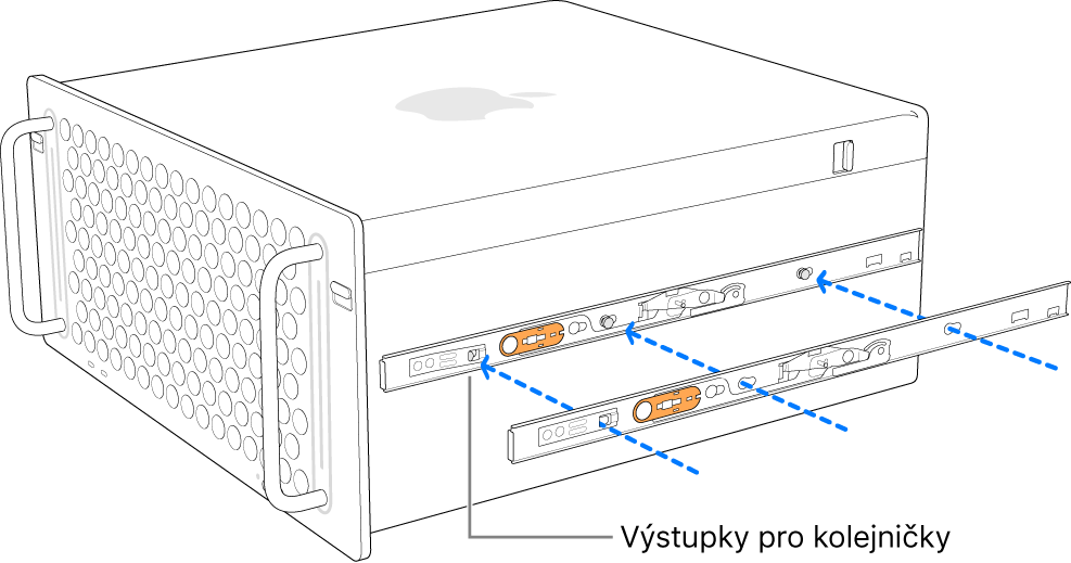 Nasazení vnitřní kolejničky na bok Macu Pro