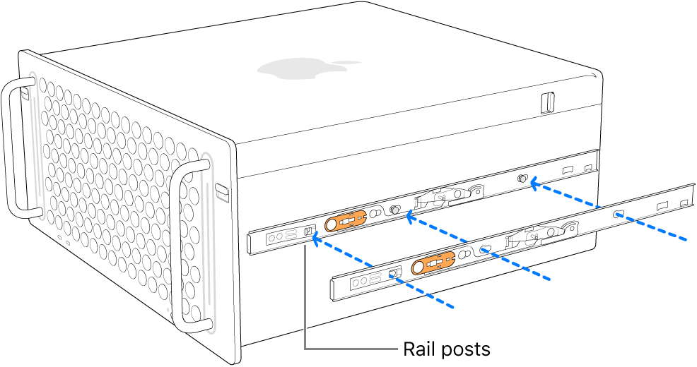 Mac Pro with an inner rail being attached to its side.