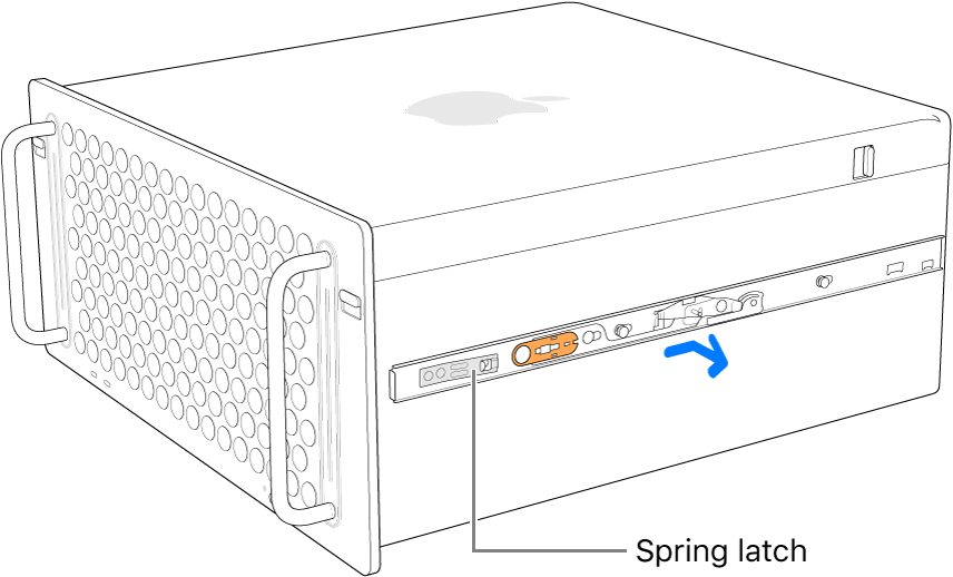 A rail being detached from the side of Mac Pro.