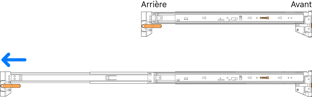 Des glissières non montées, rétractées et développées.