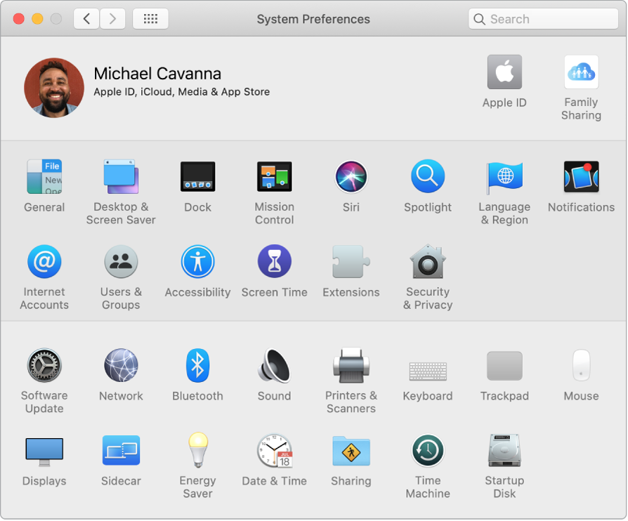 System Preferences терезесі