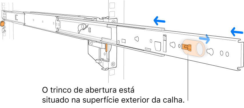 Uma calha de montagem a ser retraída.